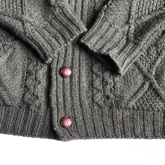 Men’s Heritage Aran Shawl Collar Button Cardigan olive green made Ireland 🇮🇪 - Picture 7 of 14